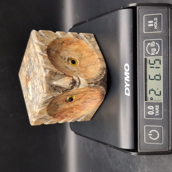 Pair Of Hand Carved Alabaster Owl Bookends Paperweights Decor With Glass Eyes - Picture 12 of 14